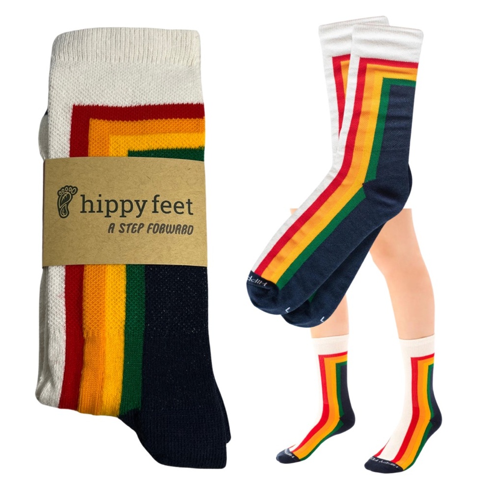 NWT Hippy Feet Crew Socks 1970 Vintage Retro Inspired Men's Women's Unisex Large